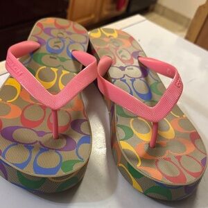 Coach Colorful Flip Flops with Pink Straps